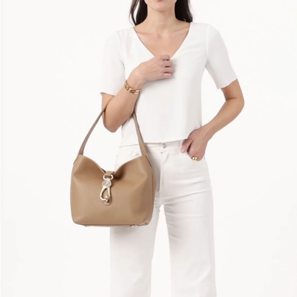 Dooney & Bourke Logo Lock Sac all leather Carmel purse, NWT - Picture 15 of 16